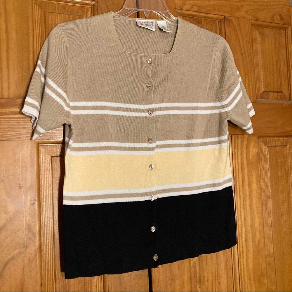 NWOT Hasting & Smith Petites Vintage 80s 90s Top Sweater Short Sleeve Tan MP